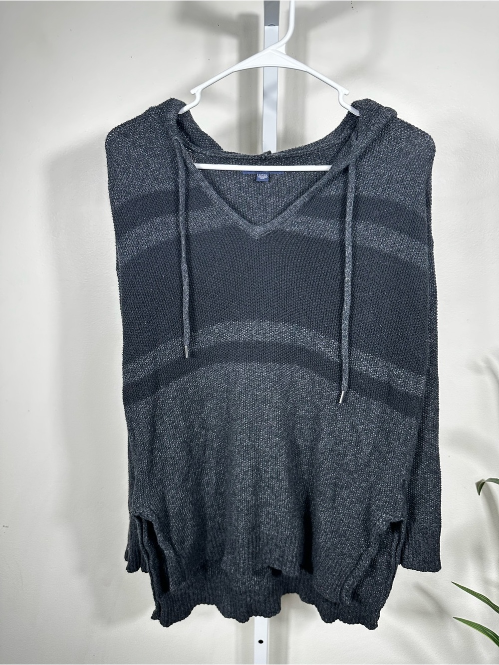 B23. American Eagle Wool Blend Charcoal Stripes Hooded Sweater